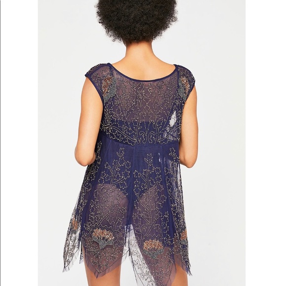 Free People Beaded Ethereal Mesh V-Neck Slip Dress - Picture 3 of 5